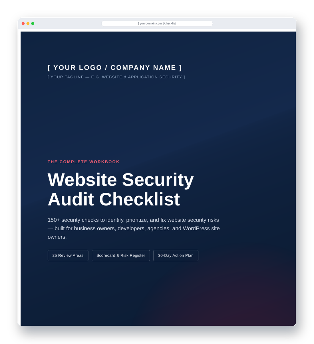 White-label Website Security Audit Checklist PDF cover with placeholder branding